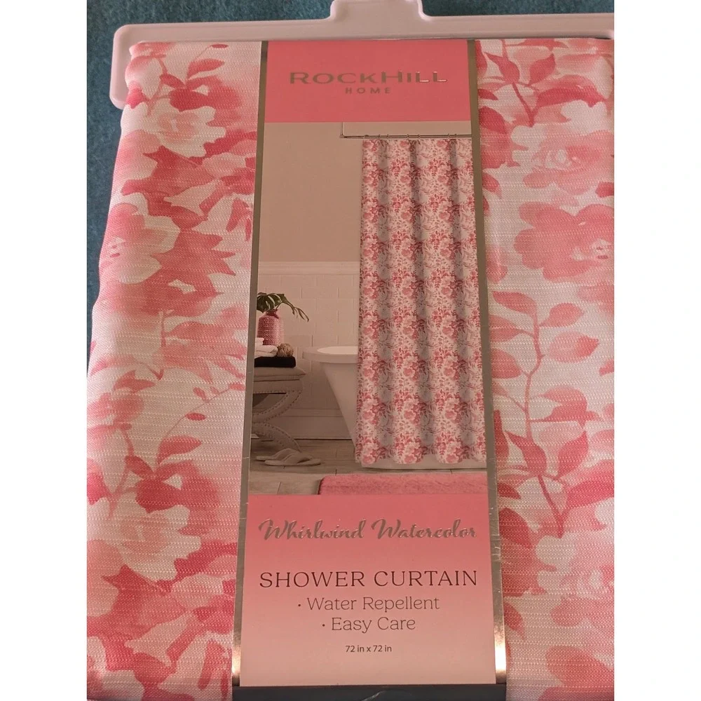 Rockhill Home Pink Rose Floral Watercolor Shower Curtain Water Repellent 72x72